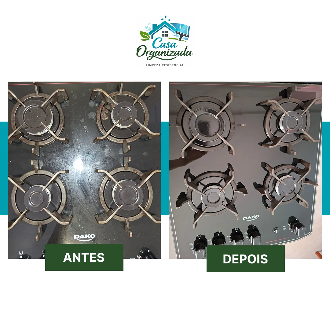 Antes e depois de limpeza de fogão em Criciúma
